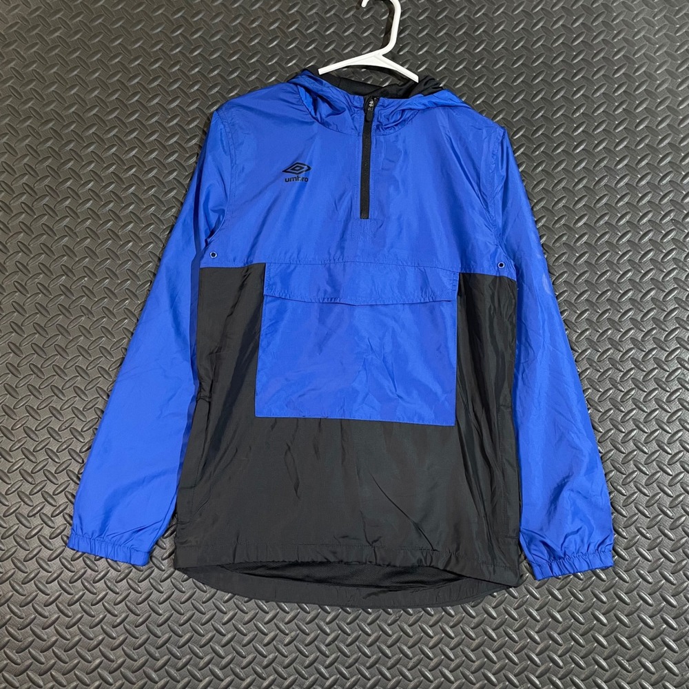 Umbro‎ Blue Black 1/4 Zip Pullover Hooded Windbreaker Jacket Youth Boy's Size XL
